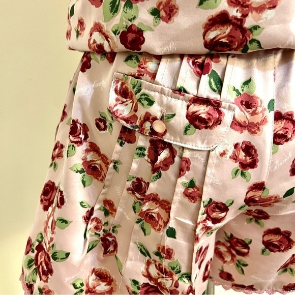 HONEY BUNCH Japanese satin lace pockets Rose Rompers pleated women’s size M Boho - Picture 5 of 9